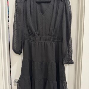 LOFT Black Dress with Polka Dot Detail